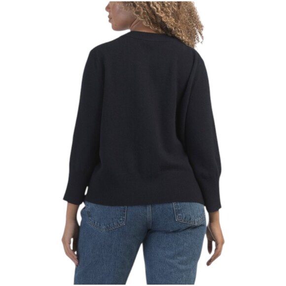 VINCE Wool Blend Three-quarter Sleeve Shrunken Cardigan - Picture 2 of 2